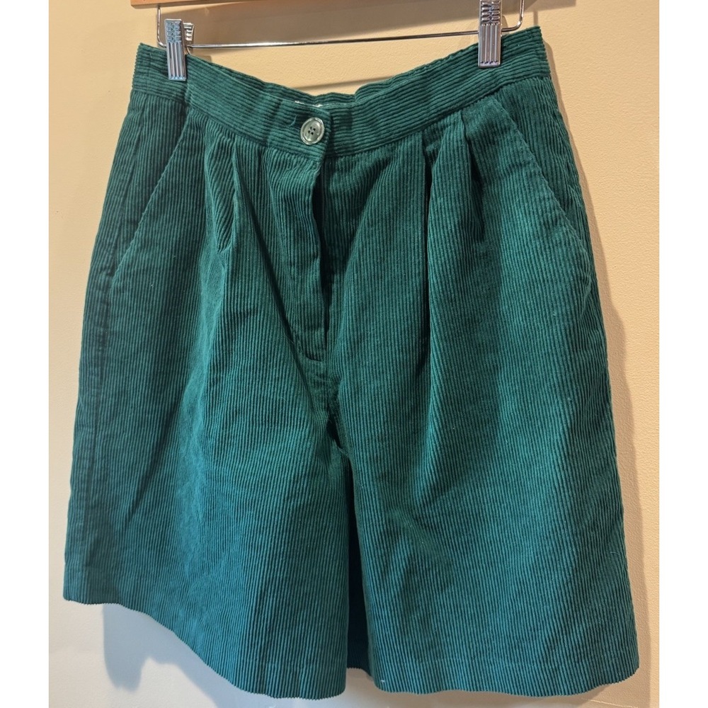 Vtg Norton McNaughton Women's 10 Green Corduroy Bermuda Shorts Pleated Pockets